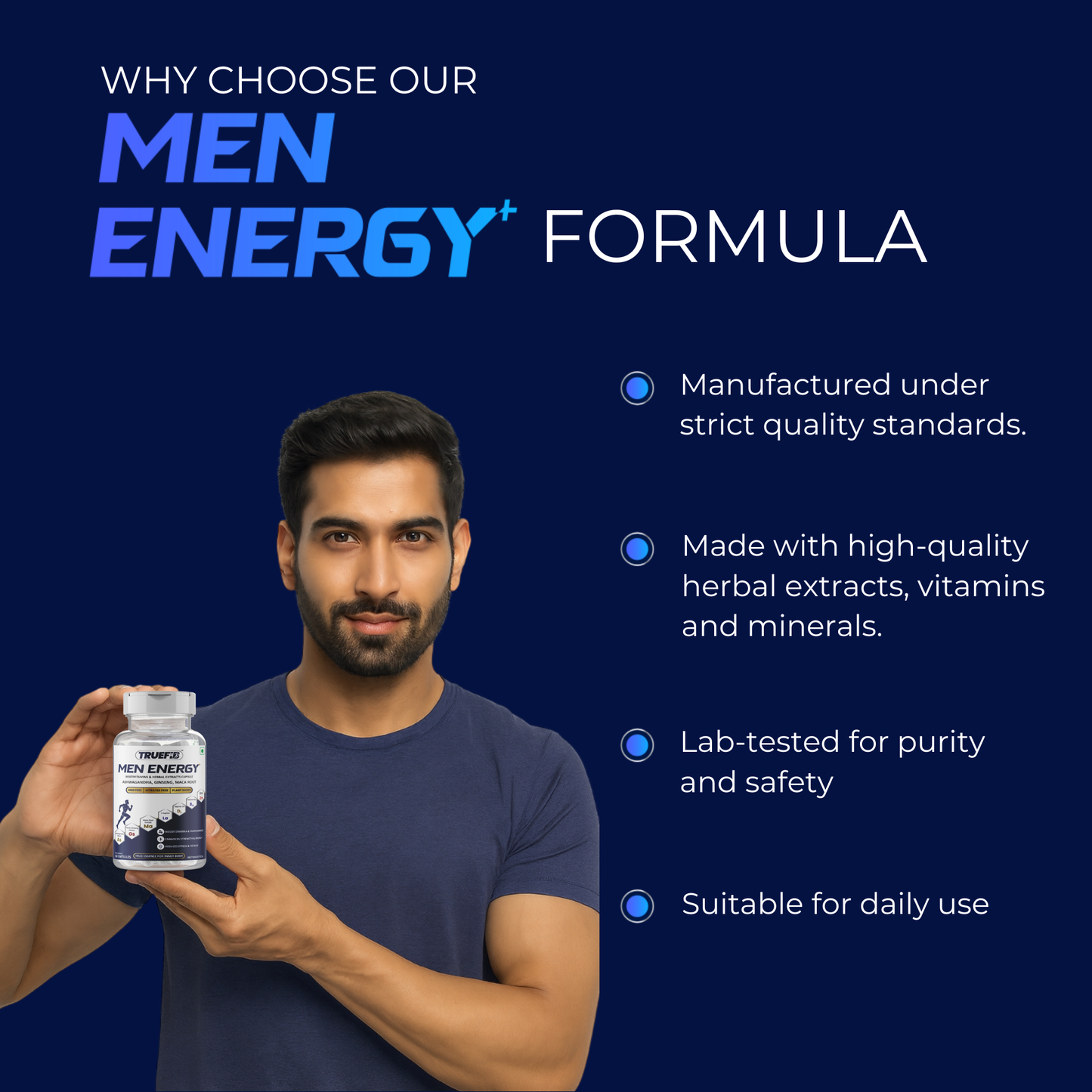 Men Energy+ | Herbal Multivitamins capsules with Ashwagandha, Panax Ginseng, Maca, L-Arginine, Zinc, Vitamin D3 & B12