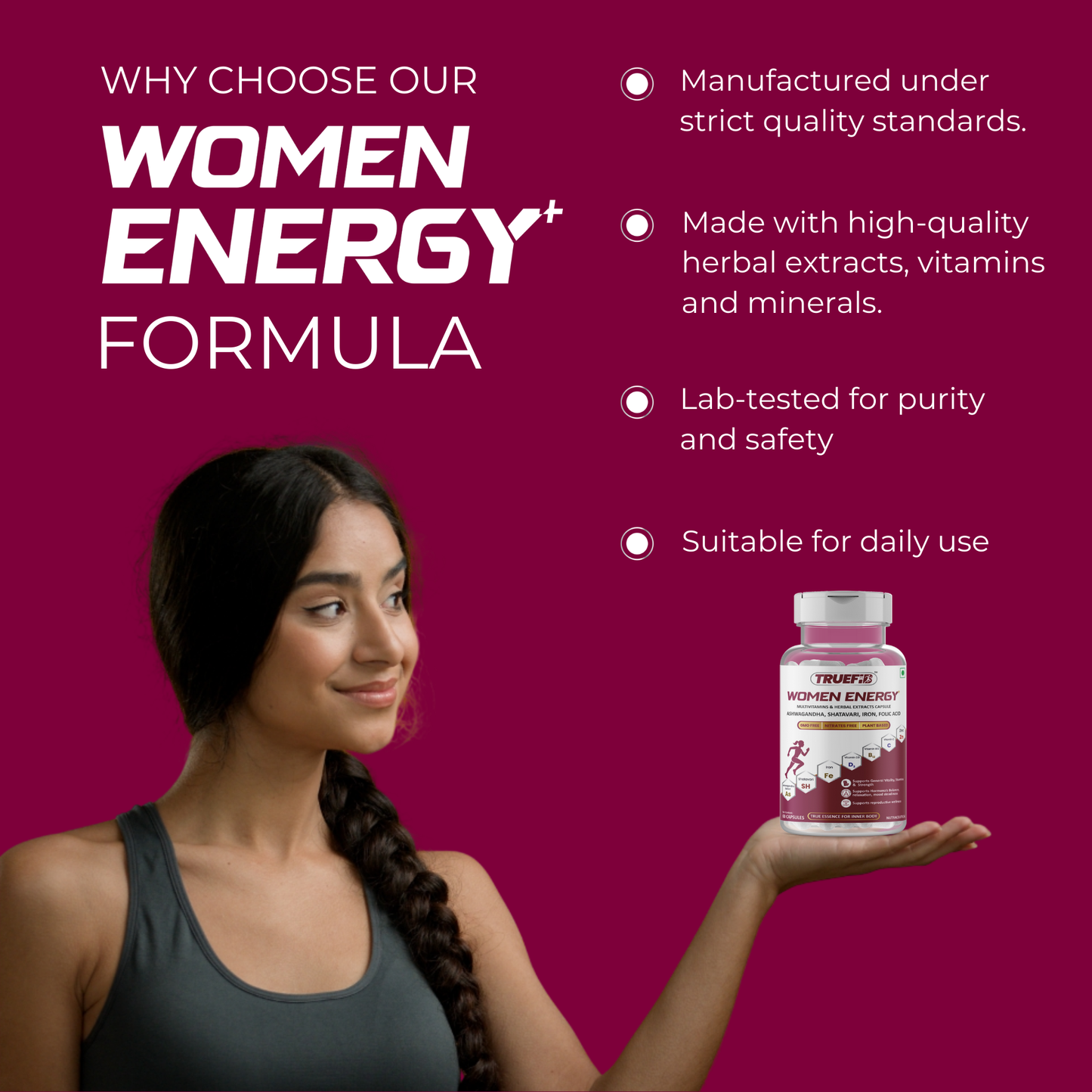 Women Energy+ | Herbal Multivitamins capsules with Ashwagandha, Shatavari,  Iron, Vitamin C, B6, B12, Folic Acid & Zinc | 60 Veg Capsules