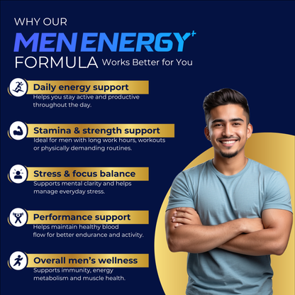 Men Energy+ | Herbal Multivitamins capsules with Ashwagandha, Panax Ginseng, Maca, L-Arginine, Zinc, Vitamin D3 & B12