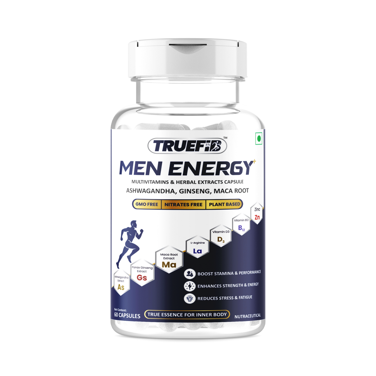 Men Energy+ | Herbal Multivitamins capsules with Ashwagandha, Panax Ginseng, Maca, L-Arginine, Zinc, Vitamin D3 & B12