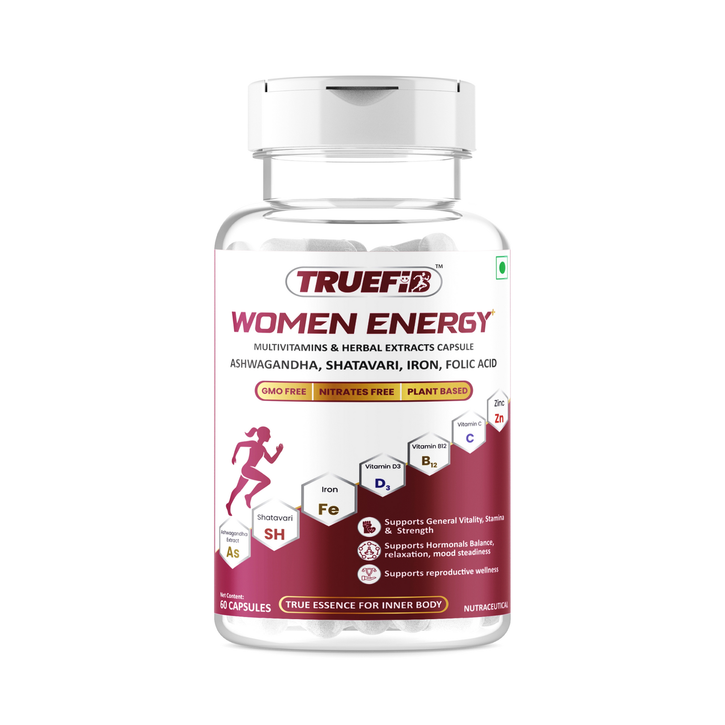 Women Energy+ | Herbal Multivitamins capsules with Ashwagandha, Shatavari,  Iron, Vitamin C, B6, B12, Folic Acid & Zinc | 60 Veg Capsules